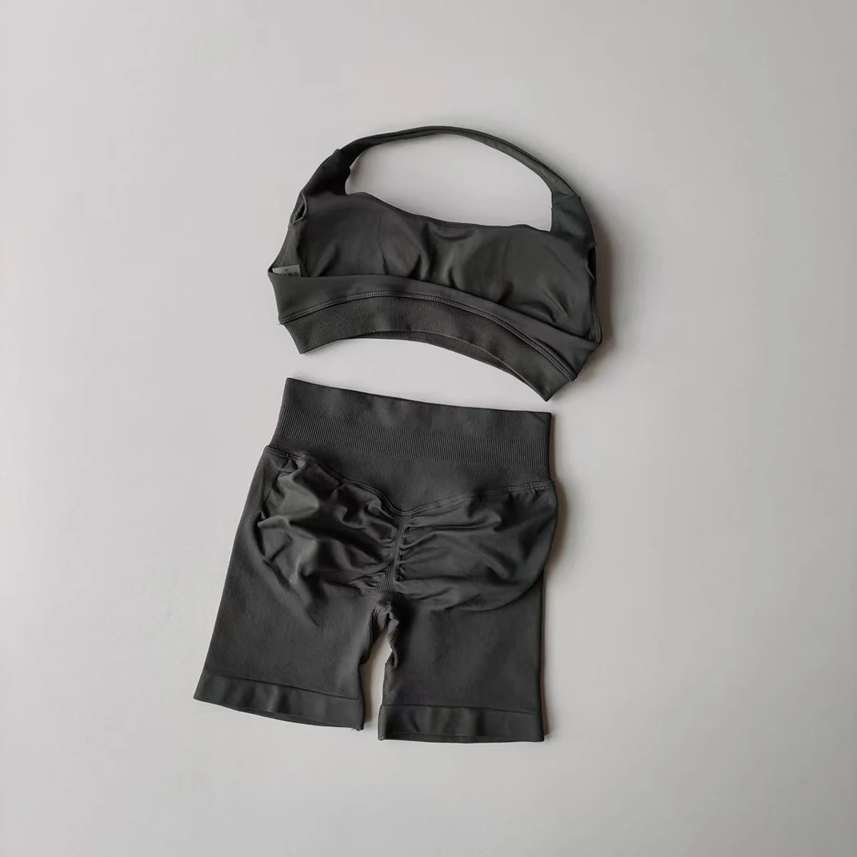 2 Pieces Yoga Suit for Women Seamless Fitness Gym Clothes Halter Sports Bra Matching Impact Shorts Workout Sets Gym Outfit SS69 18.69 Dark Grey / M / CN