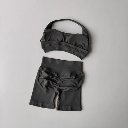2 Pieces Yoga Suit for Women Seamless Fitness Gym Clothes Halter Sports Bra Matching Impact Shorts Workout Sets Gym Outfit SS69 18.69 Dark Grey / M / CN