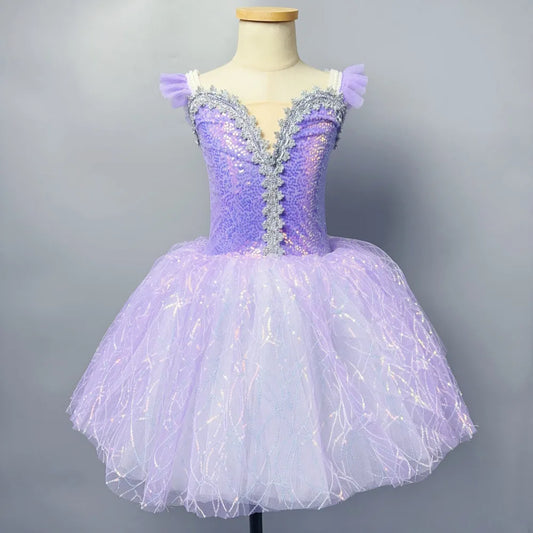 UHYTGF Girls Sequin Ballet Tutu Dress Purple Pink Tulle Performance Costume
