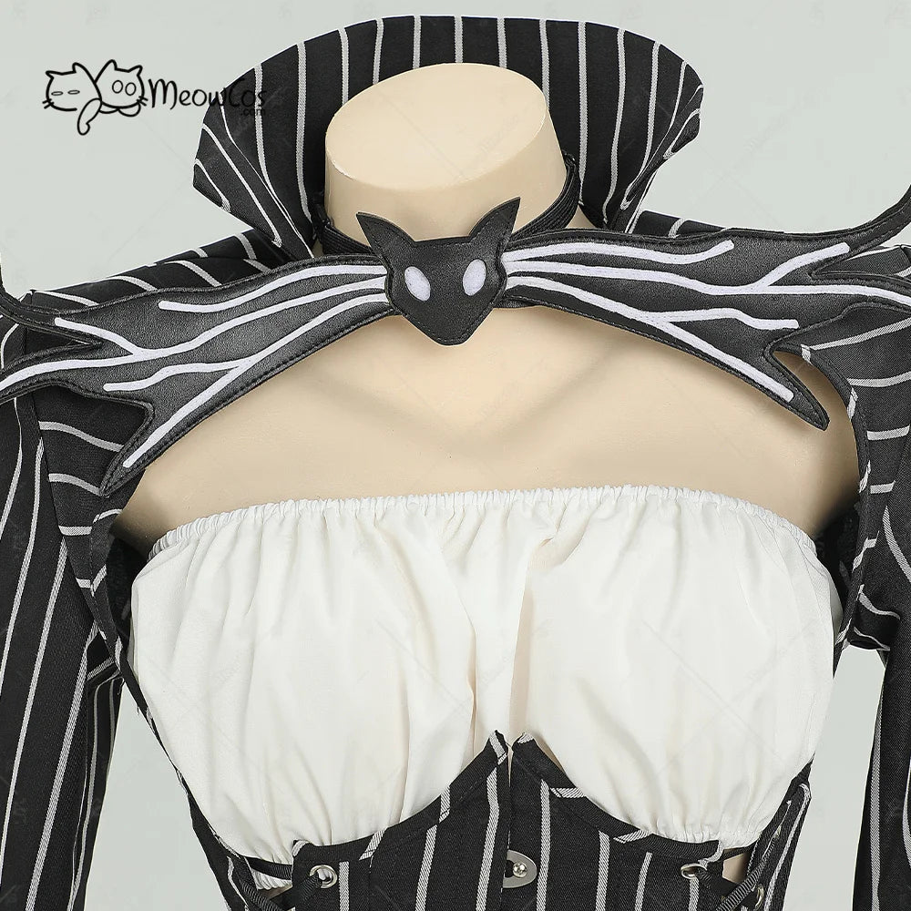 MEOWCOS Women's Jack Cosplay Costume Halloween Gothic  Long Sleeve Top with Skirt and Gloves