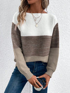 Women's Striped Patchwork Knit Sweater - Casual Loose Autumn/Winter Jumper