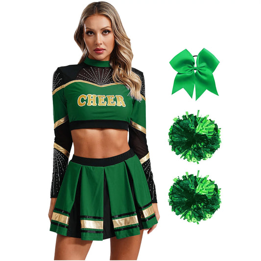 SS69 Women Cheerleading Performance Costume Set with Crop Top and Skirt