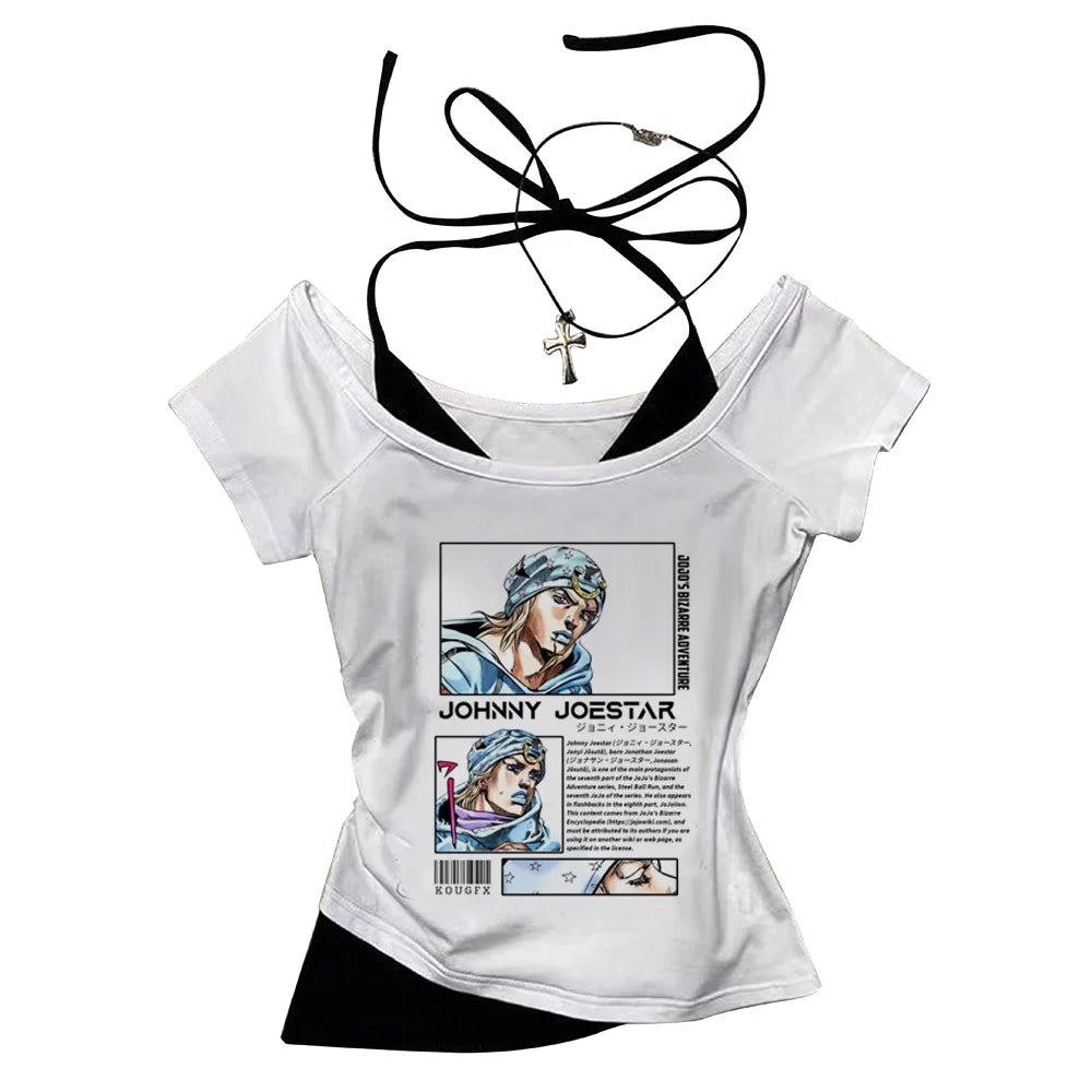 Jojo Bizarre Adventure crop top Aesthetic babydoll Streetwear shoujo girl style Fairy vintage  cropped harajuku woman t-shirt