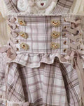 Original Japanese Mines Lolita Strap Skirts Women High Waist and Thin Frilly Pleated Skirt College Style Liz Girl Plaid Skirt