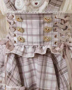 Original Japanese Mines Lolita Strap Skirts Women High Waist and Thin Frilly Pleated Skirt College Style Liz Girl Plaid Skirt