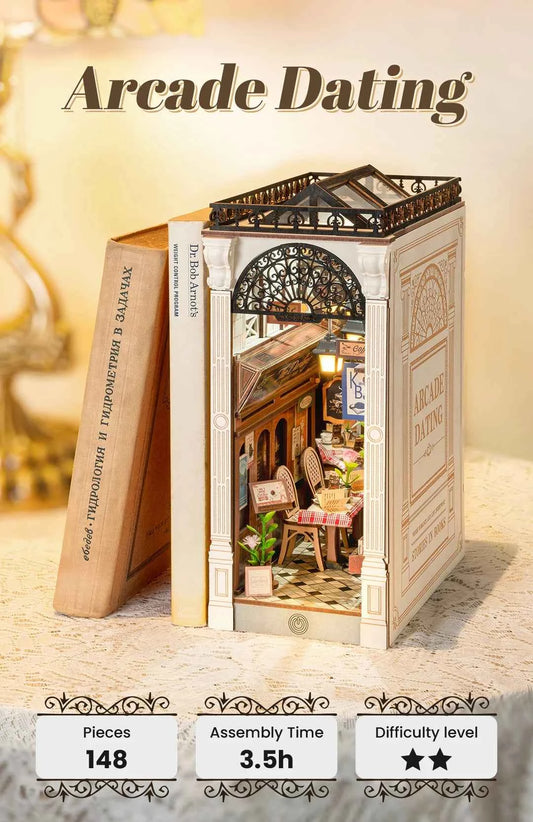 Robotime Rolife Maquetas Book Nooks Sets for Home Bookshelf Decoration Pre-colored Easy assembly Arcade Dating DIY Kits