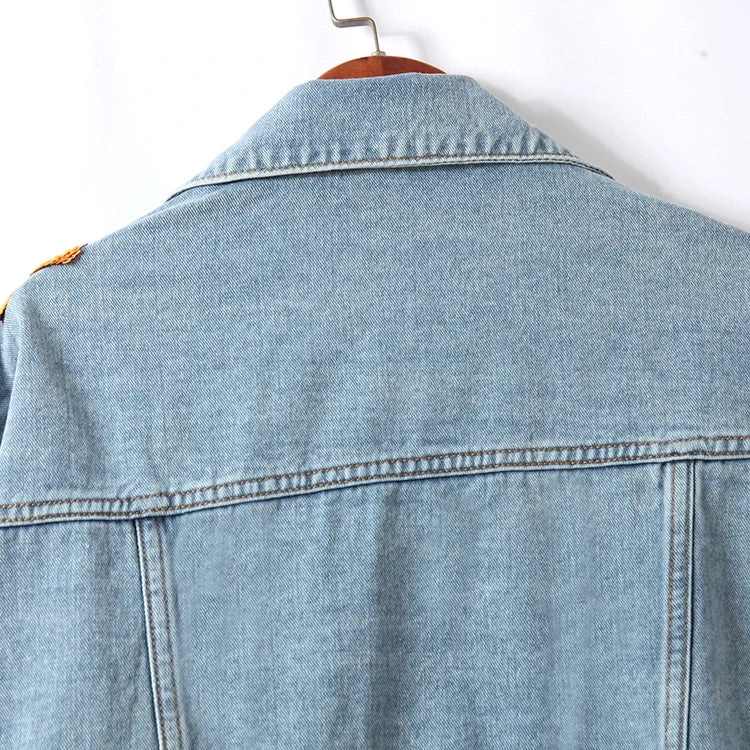 Women Flowers Embroidered Sequined Denim Jacket Spring Autumn Floral Beading Jeans Coat Ribbons Cowboy Cardigan Tops Chaquetas SS69