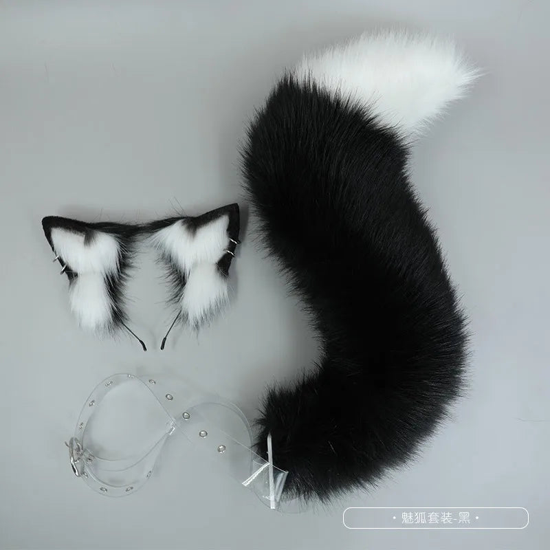 White/Red Wolf Fox Headwear Furry Jackal Ear Jackal Tail Props Cat Ear Headband Handmade Anime COSPLAY Lolita KC LOL Fox Costume