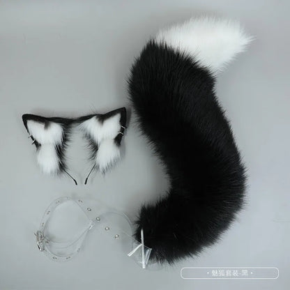 White/Red Wolf Fox Headwear Furry Jackal Ear Jackal Tail Props Cat Ear Headband Handmade Anime COSPLAY Lolita KC LOL Fox Costume