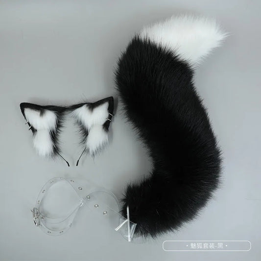 White/Red Wolf Fox Headwear Furry Jackal Ear Jackal Tail Props Cat Ear Headband Handmade Anime COSPLAY Lolita KC LOL Fox Costume