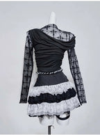 Original Design Punk Rock Cross Patch Long Sleeve Slash Tshirt Gothic Women Subculture Lace Ruffled Holloween Tee Tops Clothing SS69