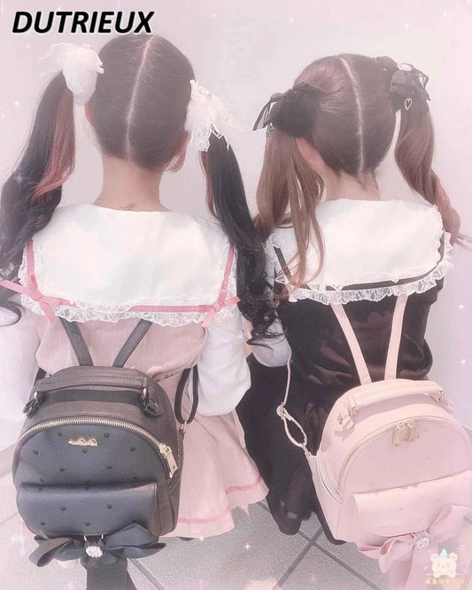 Japanese Style Women's Outfits Sailor Collar Plaid Rhinestone Bow Dress Shorts Set Sweet Lolita Mine Series Dress Two-Piece Suit