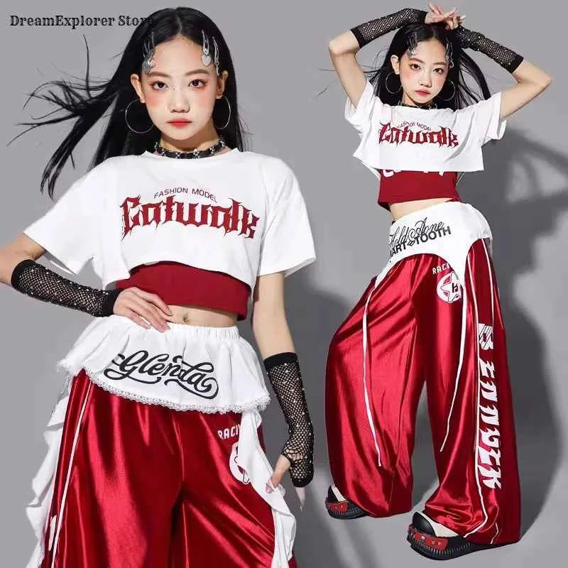 Girls K-pop Crop Top Shiny Joggers Pants Children Streetwear Girl Group Costume Kids Teen Hip Hop Jazz Street Dance Clothes Sets