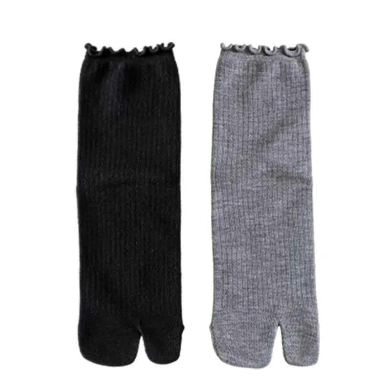 Japanese Ruffled Edge Cotton Split Toe Socks Solid Color Two-Toed Sock Unisex Harajuku Simple Tabi Socks High Elastic Hosiery