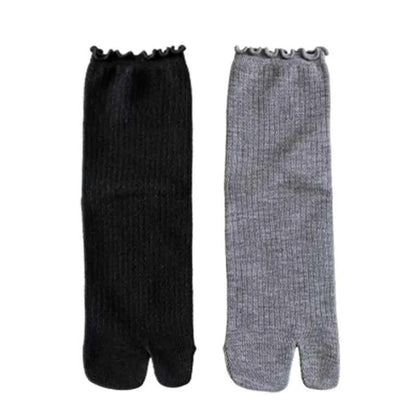 Japanese Ruffled Edge Cotton Split Toe Socks Solid Color Two-Toed Sock Unisex Harajuku Simple Tabi Socks High Elastic Hosiery