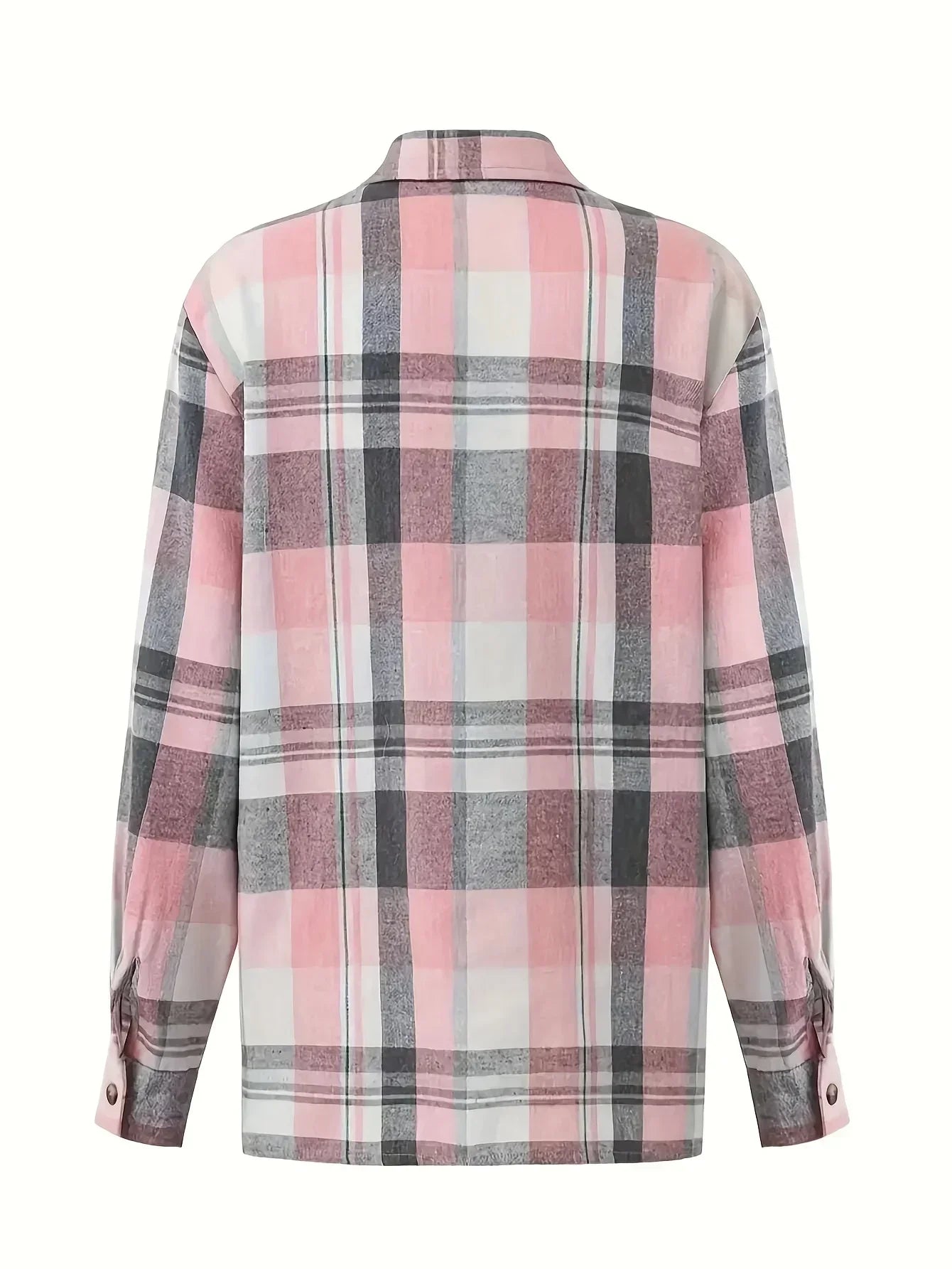 Women Plus Size Fashion Plaid Printed Shirt Casual Loose Long Sleeved Shirt  Lapel Design Shirt Tops SS69