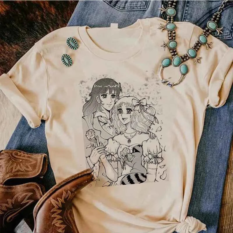 90s Kawaii Candy Candy Anime Summer Top Tshirt Femen Print T Shirt Grunge Anime Manga T Shirt Top Tees Graphic Aesthetic