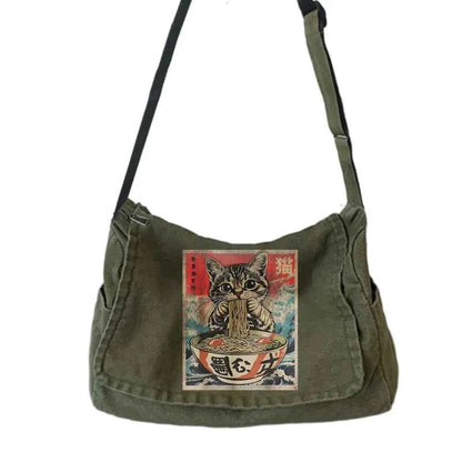 Japanese Printed Canvas Bag Large Capacity Hobo Bag Unisex Shoulder Bag Retro Women's Crossbody Shoulder Bag Commuting
