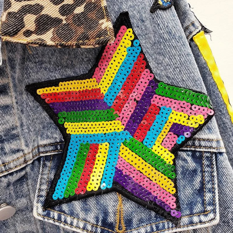 Sequins Loose Denim Jacket Girls Students High Street Party Jeans Coats Women 2023 New Female Nightclub Outwear Chaqueta Mujer SS69