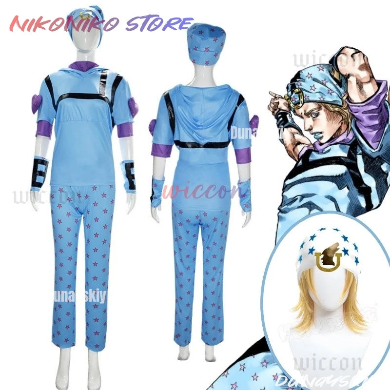 Steel Ball Run Cosplay Anime Jo Jonathan Johnny Joestar Cosplay Costume Anime Game Suit Wig Halloween Party Role Play Outfit