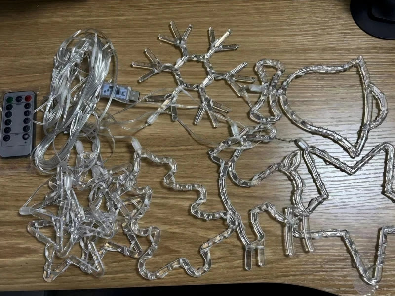 Christmas Curtain Lights LED String Lights with Tree Snowflake Star Deer Bell USB Remote 8 Modes Home Decor