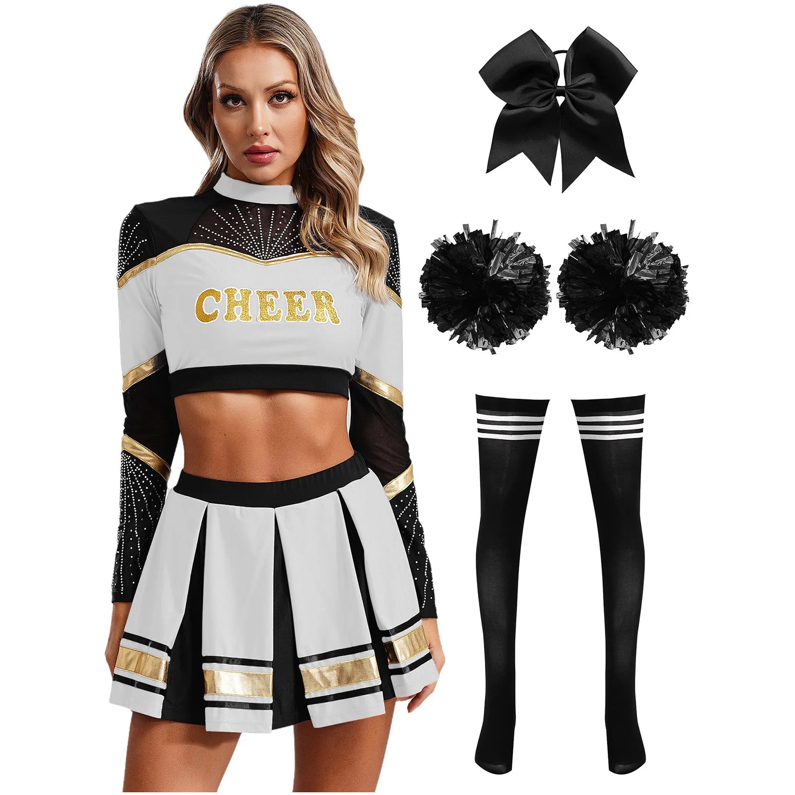 SS69 Women Cheerleading Performance Costume Set with Crop Top and Skirt