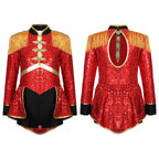 Moggemol Girls Sequin Ringmaster Bodysuit Long Sleeve Costume