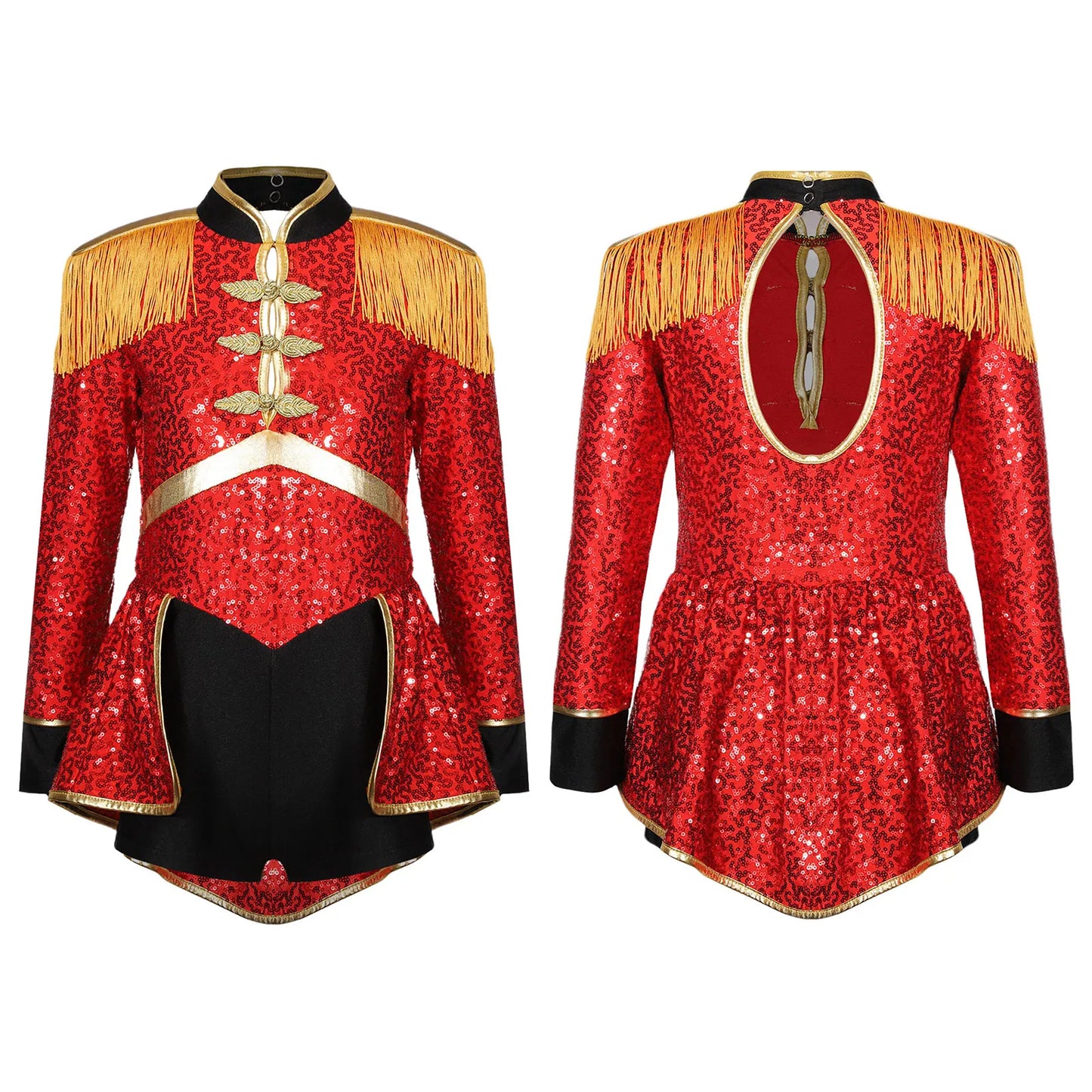 Moggemol Girls Sequin Ringmaster Bodysuit Long Sleeve Circus Costume