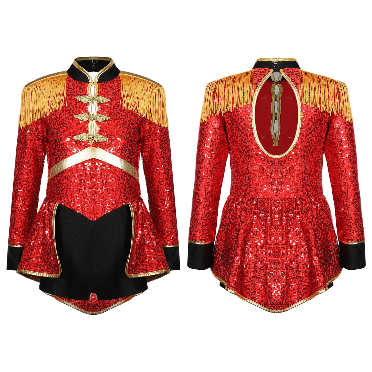 Moggemol Girls Sequin Ringmaster Bodysuit Long Sleeve Costume