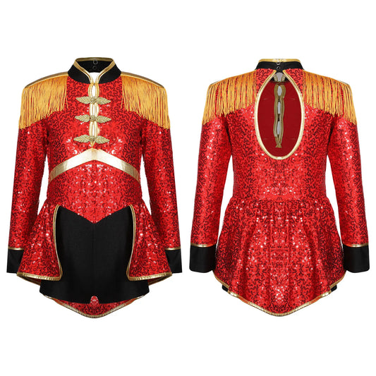 Moggemol Girls Sequin Ringmaster Bodysuit Long Sleeve Circus Costume