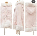 Godivana Lolita Faux Fur Cape Coat with Bow & Rhinestones