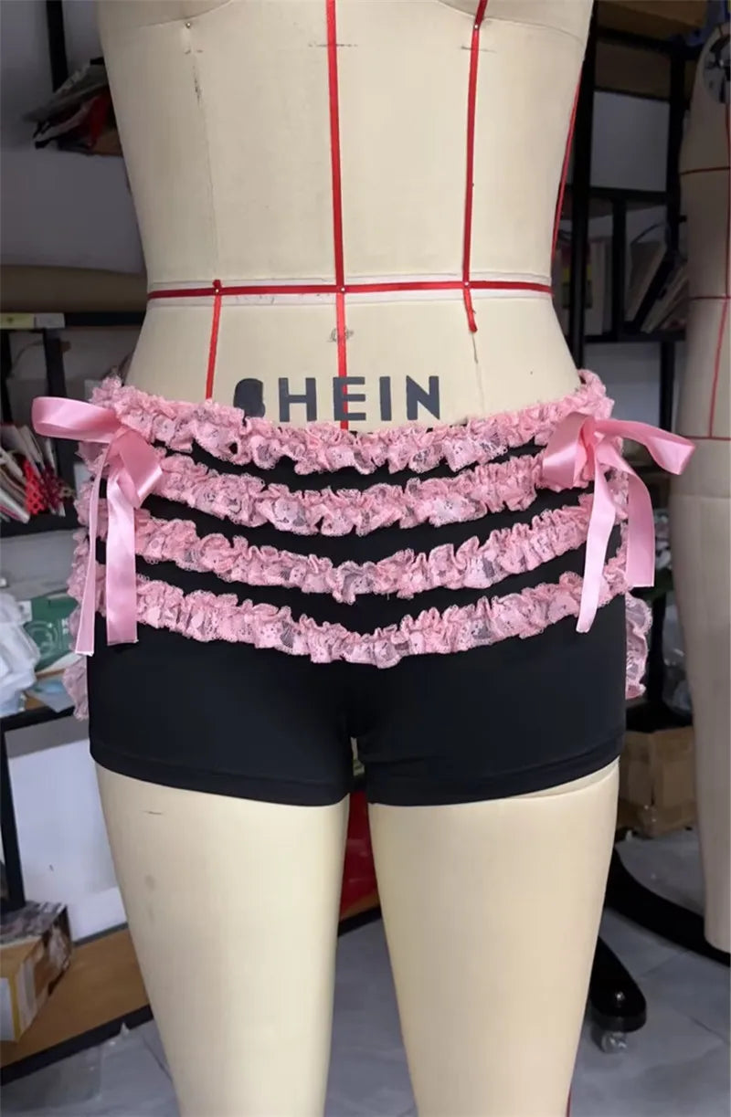 Gaono Ruffle Knickers y2k Women Kawaii Pumpkin Panties Fairy Lace Bowknot Lolita Safety Shorts Pants Sweet Victorian Bloomers SS69