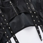 Punk Faux Leather Cropped Jacket with Rivets - Women's Streetwear