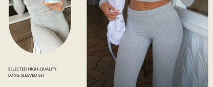 Women's Yoga Two-Piece Set Long-Sleeve Wide-Leg Activewear Set Casual Home Yoga Set Coordinated Set