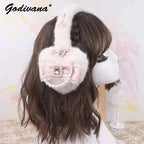 Sweet Mine Hairy Rhinestone Big Love Bow Earmuffs - Lolita Style