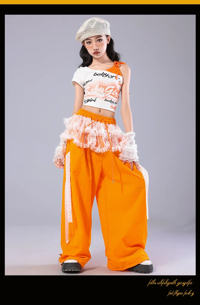 Girls Off Shoulder Crop Top & Cargo Pants Set