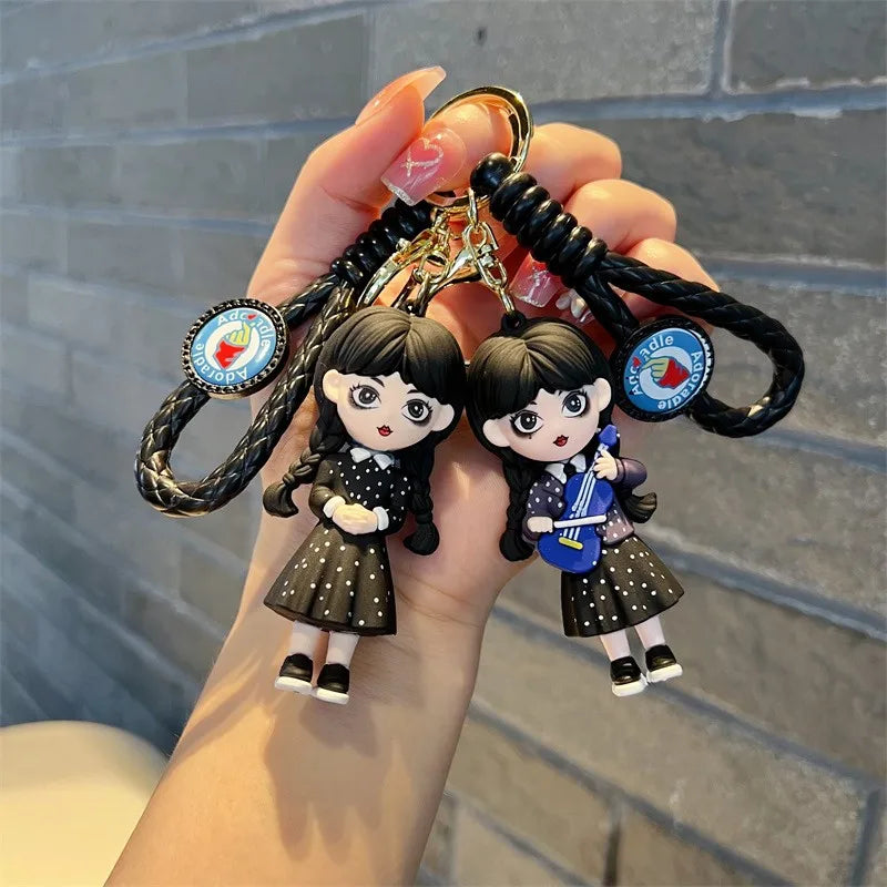 Wednesday Addams Keychain Anime Adams Family Cute Figure Doll Keyring Bag Pendent Car Key Accessories  Kawaii Toys Friends Gift SS69