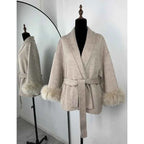TARUXY Fox Fur Woolen Coats Women's Short Coat Office Lady Removable Elegant Double-sided Wool Overcoat 2025 New Cardigan Jacket