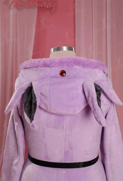 MOBBUNNY Espeon Cosplay Costume Women Hooded Bodysuit Tail Socks Suit Cute Cartoon Flannel Pajamas Bunny Girl Plush Jumpsuit