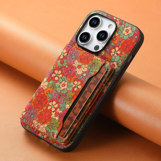 Denior Suitable For iPhone 16/15/14 Plus Premium Floral Totem Cork Phone Case For iPhone 13/12 Pro Max Card Holder Back Cover SS69 19.69 Red / for iphone14Plus(6.7