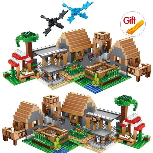 2024 NEW Compatible My World Minecraftinglys Building Village City Tree House Waterfall Warhorse Bricks Toys For Children Gifts SS69