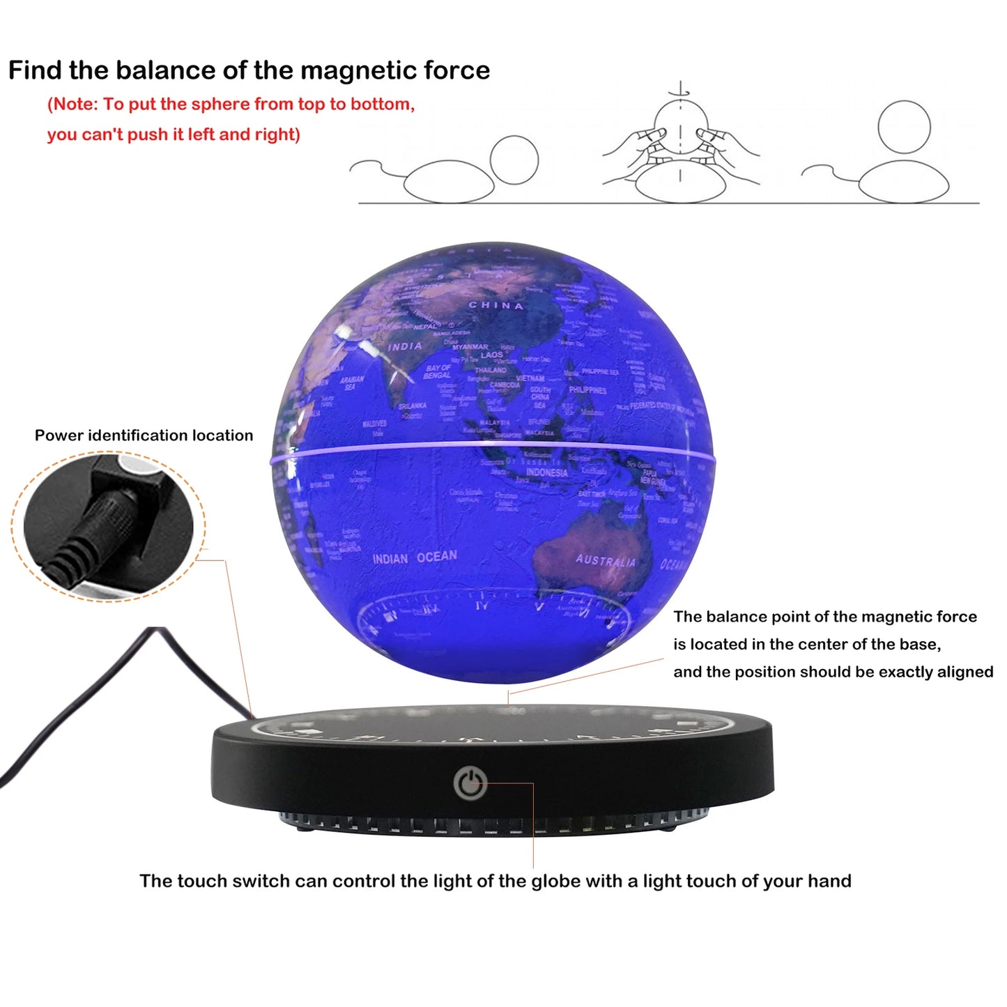 SS69 6-Inch Magnetic Levitating World Globe with RGB Lights for Office Decor