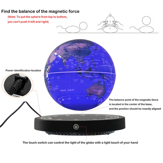 SS69 6-Inch Magnetic Levitating World Globe with RGB Lights for Office Decor