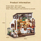 Robotime DIY Wooden Dollhouse Set  NO.17 Coffee Model Building Set with Accessories and LED Model Kit for Adult and Children