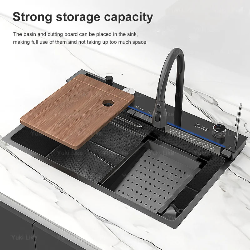BOSX Stainless Steel Kitchen Sink with Waterfall Faucet