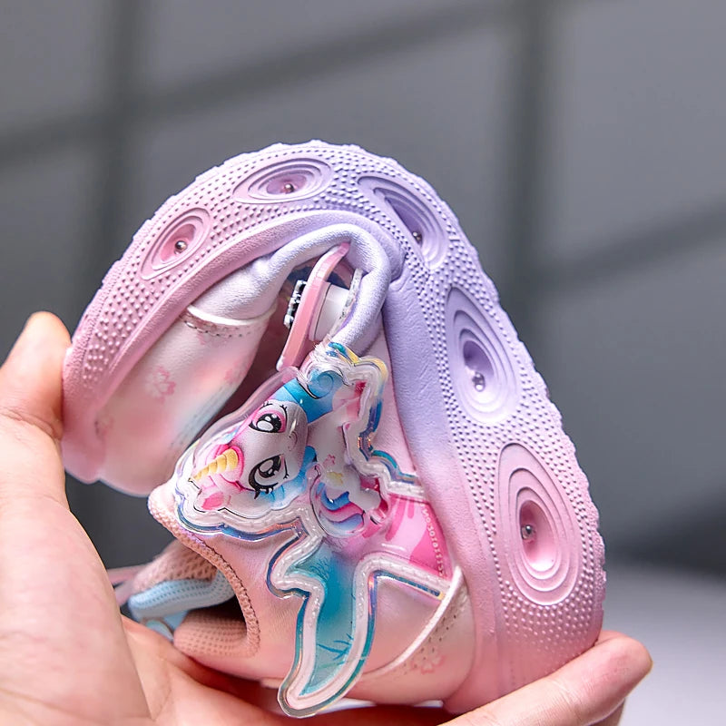 Disney Children's Luminous LED Sneakers Cartoon Pony Outdoor Shoes Girls' Cute Night Light Shoes Mesh Breathable on-slip Shoes