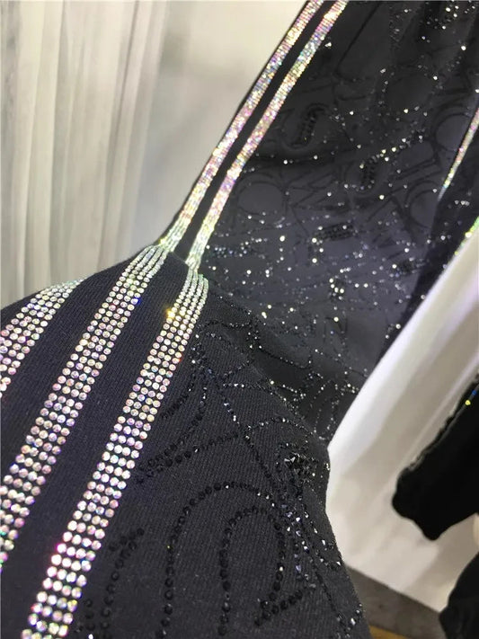 Oversized four-bar rhinestone diamond fall and winter sweatpants Slimming ankle tracksuit pants for women SS69