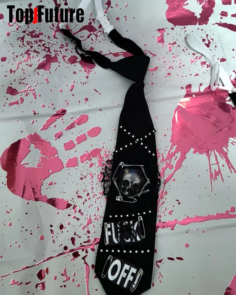 Women Men Y2K Girl Boy Gothic Harajuku Punk Steampunk Pre-Tied Ties Skeleton Necktie Accessories Halloween Cosplay Tie Choker SS69 12.69 no chocker 1