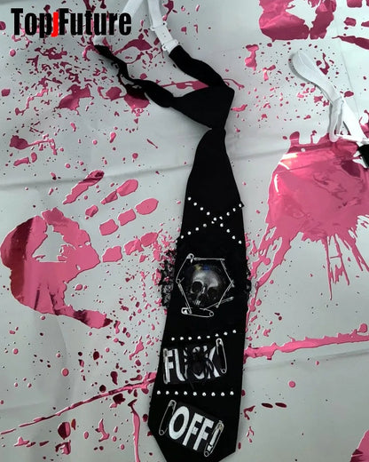 Women Men Y2K Girl Boy Gothic Harajuku Punk Steampunk Pre-Tied Ties Skeleton Necktie Accessories Halloween Cosplay Tie Choker SS69 12.69 no chocker 1