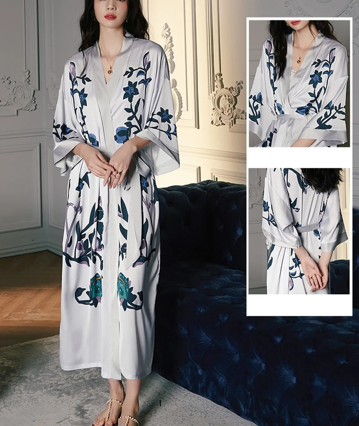 Women's Long Silk Satin Kimono Robe - Lightweight & Soft